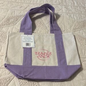 Trader Joe's Purple and Cream Canvas Tote Bag